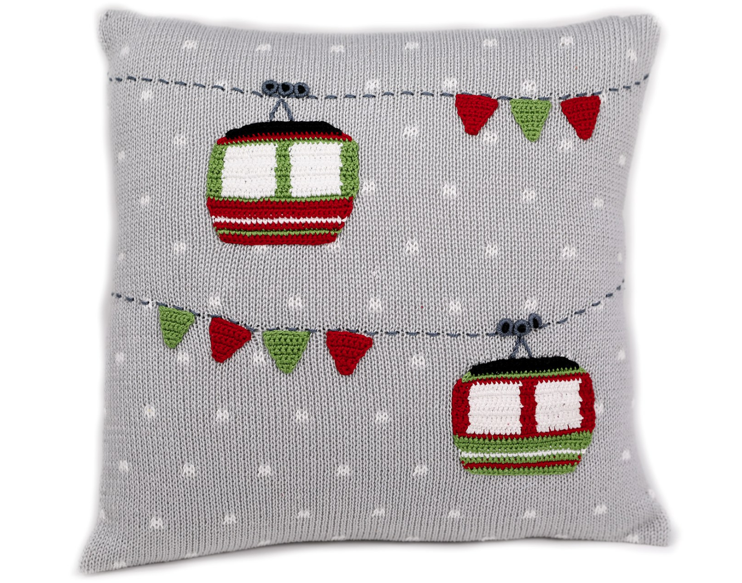 12x12 Hand Knit Grey Gondola Christmas Pillow, Fair Trade