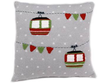 12x12 Hand Knit Grey Gondola Christmas Pillow, Fair Trade