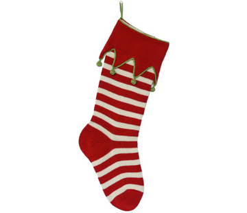 Hand Knit Red Elf Cuff Christmas Stocking, Fair Trade