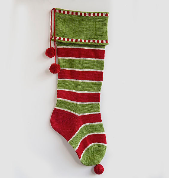 Hand Knit Red & Green Stripe Christmas Stocking, Fair Trade, Support Women in Armenia