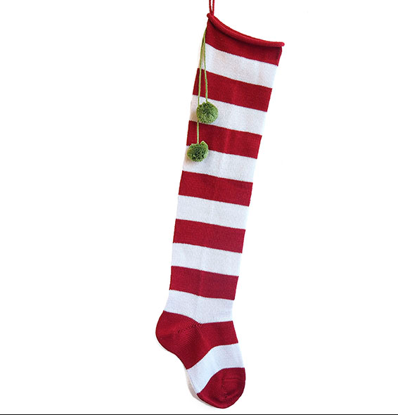 Hand Knit Long Stripe Christmas Stocking, Fair Trade