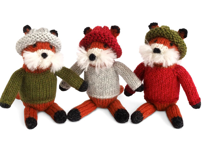 Set of 3 Hand Knit Fox Ornaments in Sweaters, Fair Trade