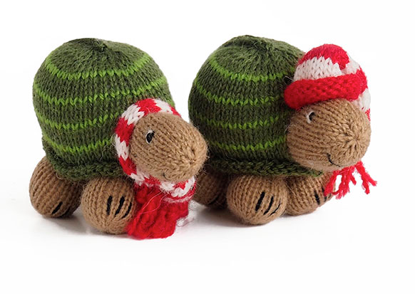 Set of 2 Hand knit turtle Ornaments,  Fair Trade