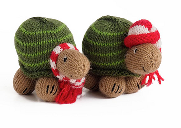 Set of 2 Hand knit turtle Ornaments,  Fair Trade