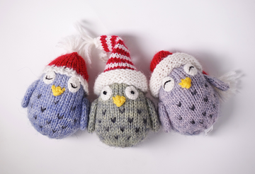 Set of 3 Hand Knit Tiny Owl Ornaments, Fair Trade supports Women Artisans!