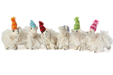 Set of 6 Hand Knit llama ornaments, Fair Trade