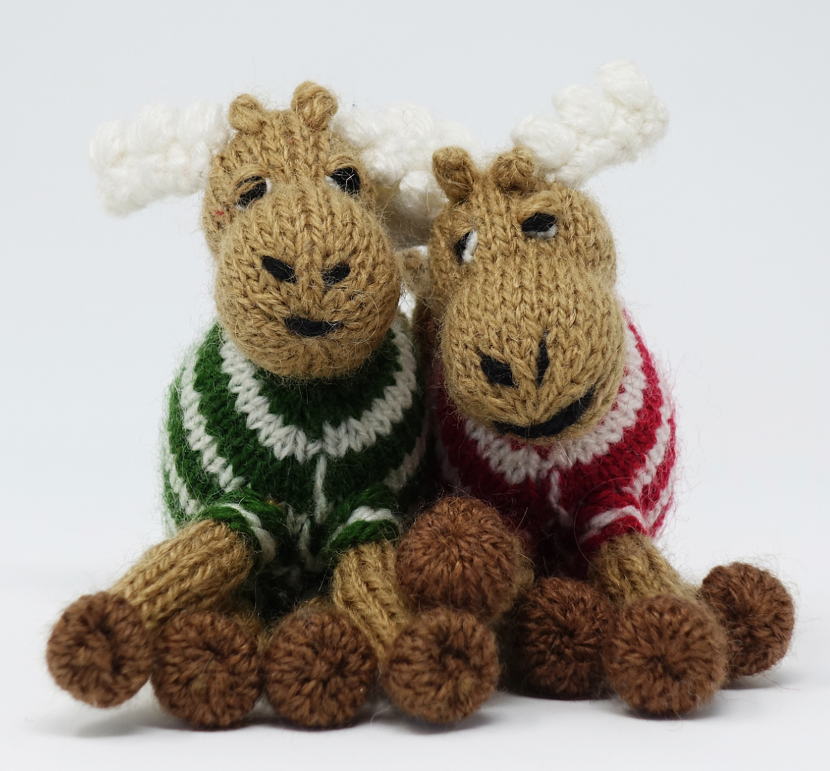 Set of 2 Hand Knit Moose Ornaments, Fair Trade