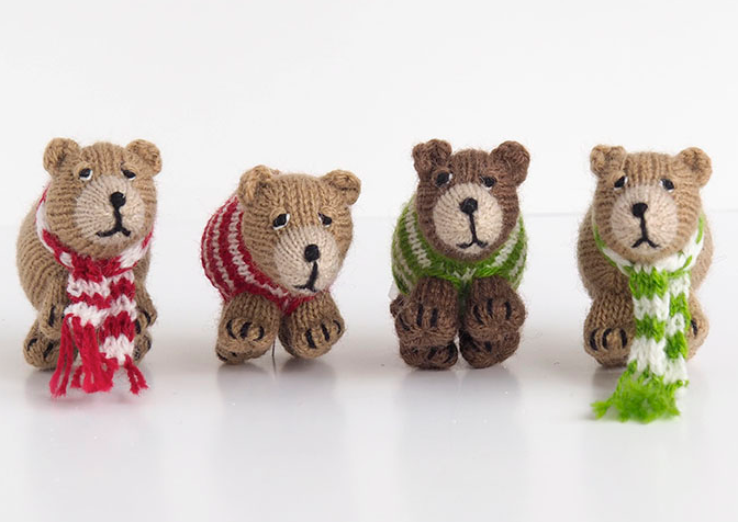 Set of 4 Hand Knit Bears Ornaments, Fair Trade
