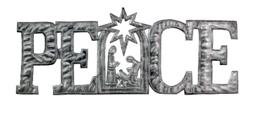 Peace Metal Art With Nativity Scene, Handcrafted from steel Drums in Haiti, Fair trade