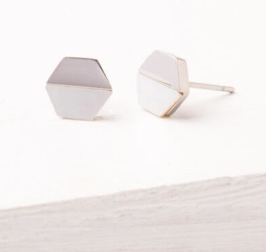 Mother of Pearl Stud Hexagon Earrings, Give freedom & create careers for exploited girls & women!