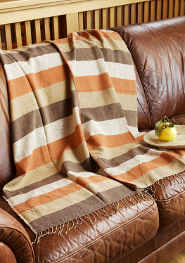 Ethiopian Orange, Brown & Tan Cotton Throw, Wrap or Tablecloth, Fair Trade, Employs Artisans, Eco-Friendly