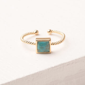 Gold and turquoise adjustable square ring, Give freedom to exploited girls & women!