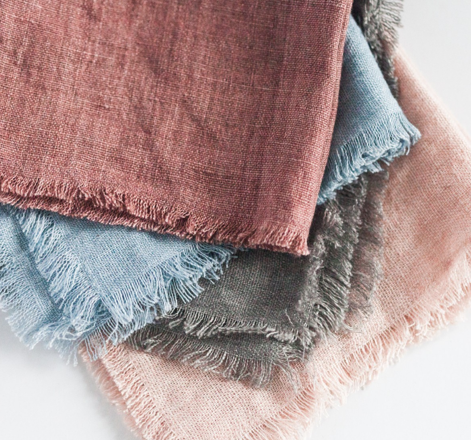 Set of 4 Hand Woven Stone Washed Linen Cloth Cocktail Napkins- Eco-Friendly, Fair Trade