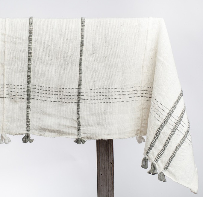 Hand woven Striped Tassel Ethiopian Cotton Tablecloth (Navy or Grey) - Eco-Friendly, Fair Trade