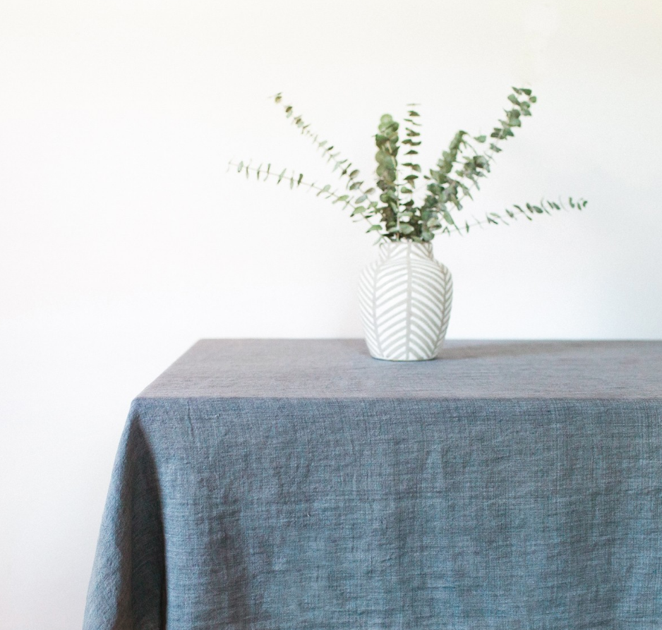 Stone Washed Linen Tablecloth 84 x 60 (Rose, Grey, Blush, Navy)  Eco-Friendly, Fair Trade