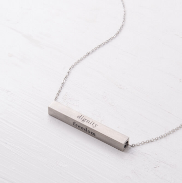 Silver Dignity Freedom Bar Necklace, Create careers for exploited girls & women!