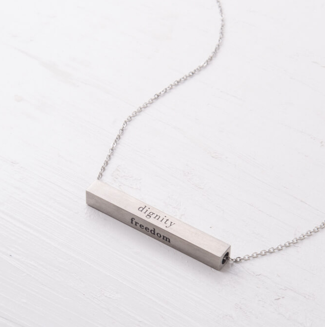 Silver Dignity Freedom Bar Necklace, Create careers for exploited girls & women!