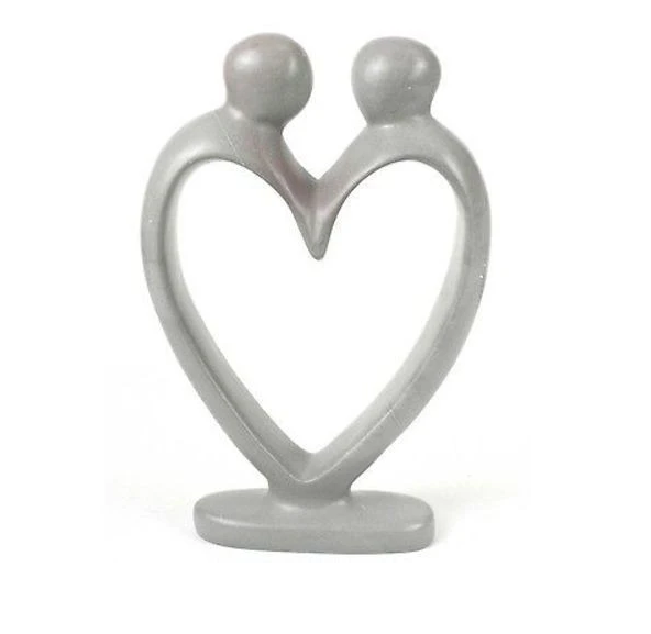 Hand Carved White Soapstone Lovers Heart Sculpture - Fair Trade, eco-friendly
