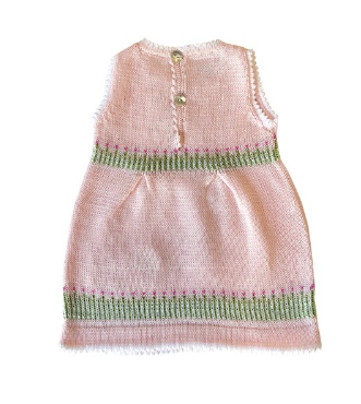 Hand Knit Pink Easter Dress With a Baby Lamb, Fair Trade