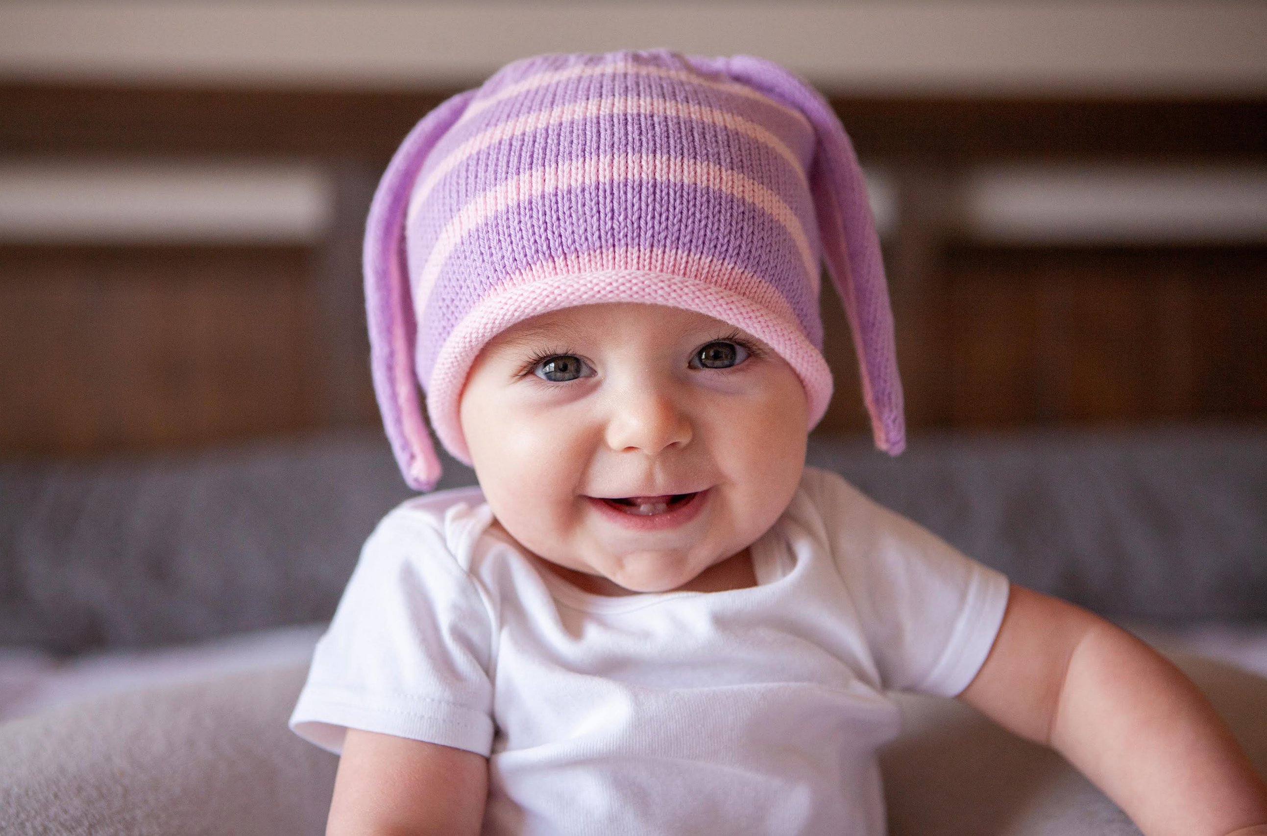 Handmade & Fair Trade Knit Pink & Purple  Baby & Toddler Bunny Ear Hat