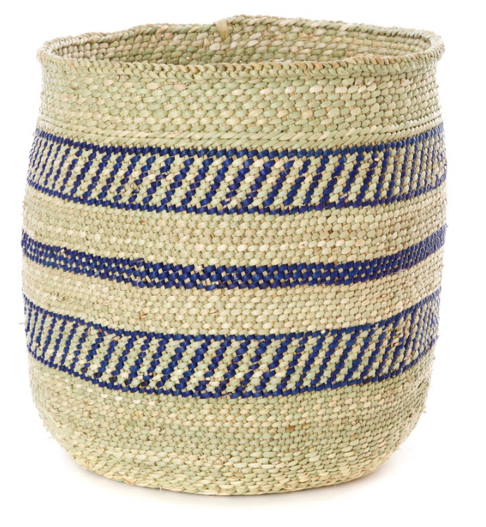 Handwoven Grass Storage Baskets, Blue Accents, Fair Trade from Tanzania