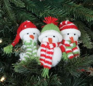 Hand-Knit set of 3 Snowman Ornaments, Fair Trade from Peru
