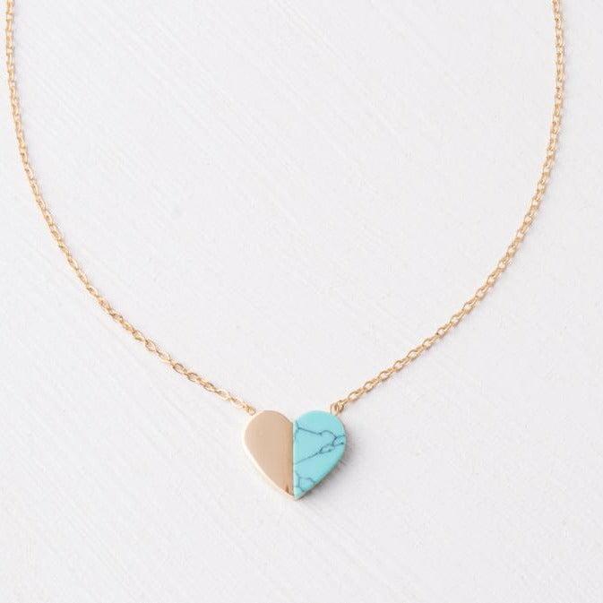 Turquoise & Gold Heart Pendant Necklace- Gives Freedom to Women