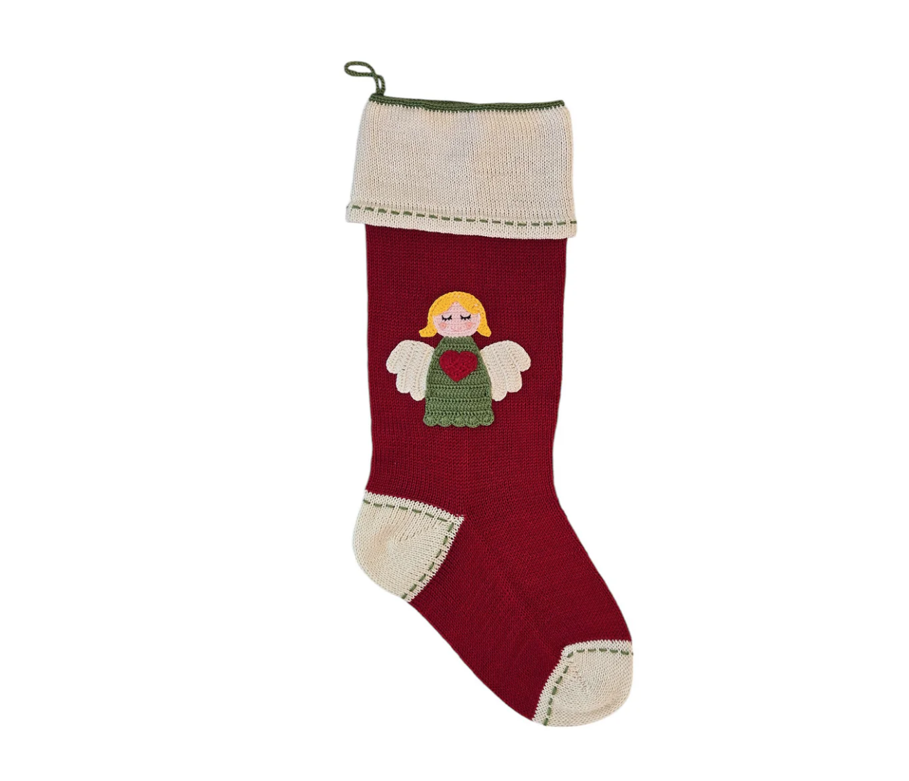 Hand Knit Angel Christmas Stocking, Fair Trade, made in Armenia