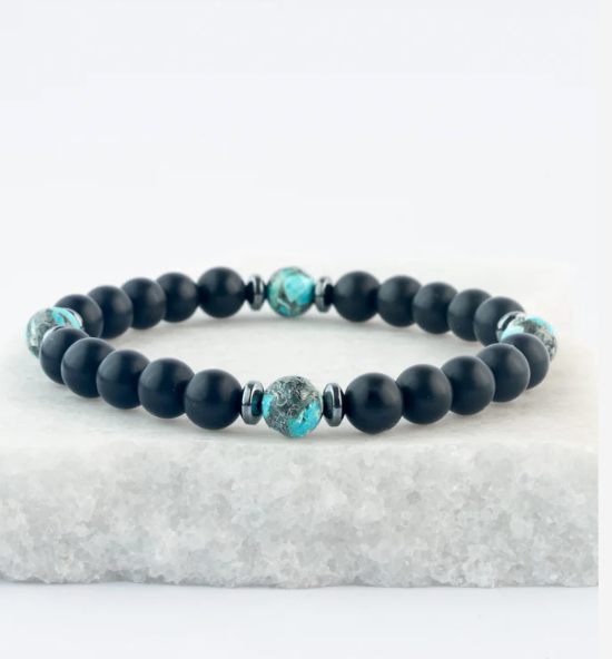 Black Agate Beaded Bracelet for Men or Women- Gives Freedom to Exploited Women!