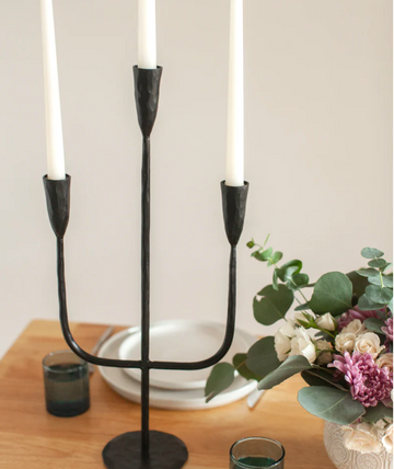 Hand-Forged Iron Candelabra, Black or Brass, Fair Trade from India