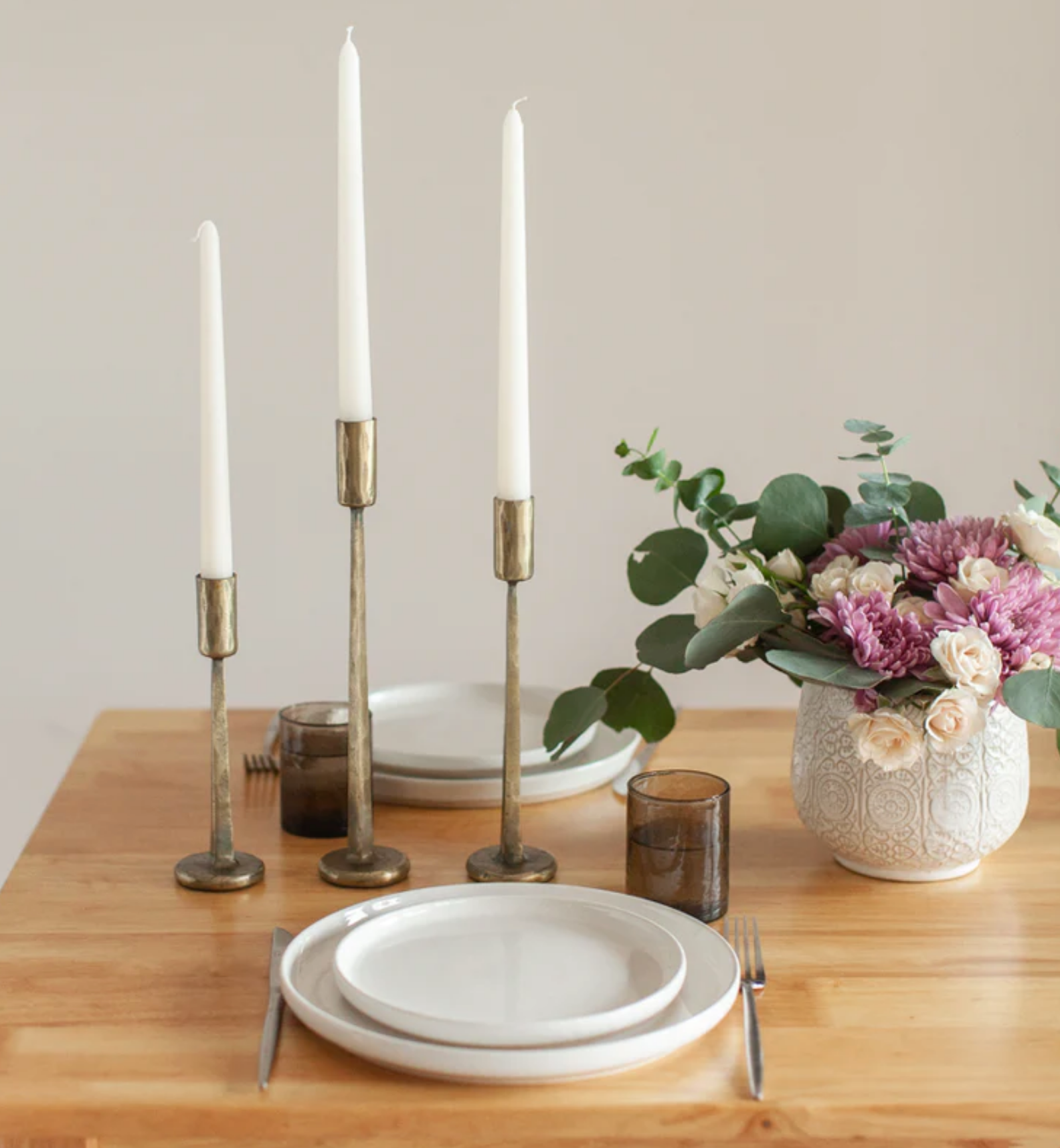 Hand-Forged Iron Candle Sticks - Set of 3, Black or Brass, Fair Trade from India