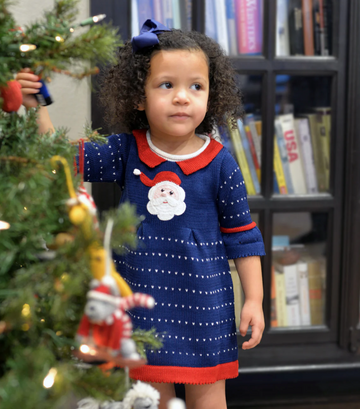 Hand Knit Baby Christmas Dress, Blue Santa, Fair Trade, Armenia