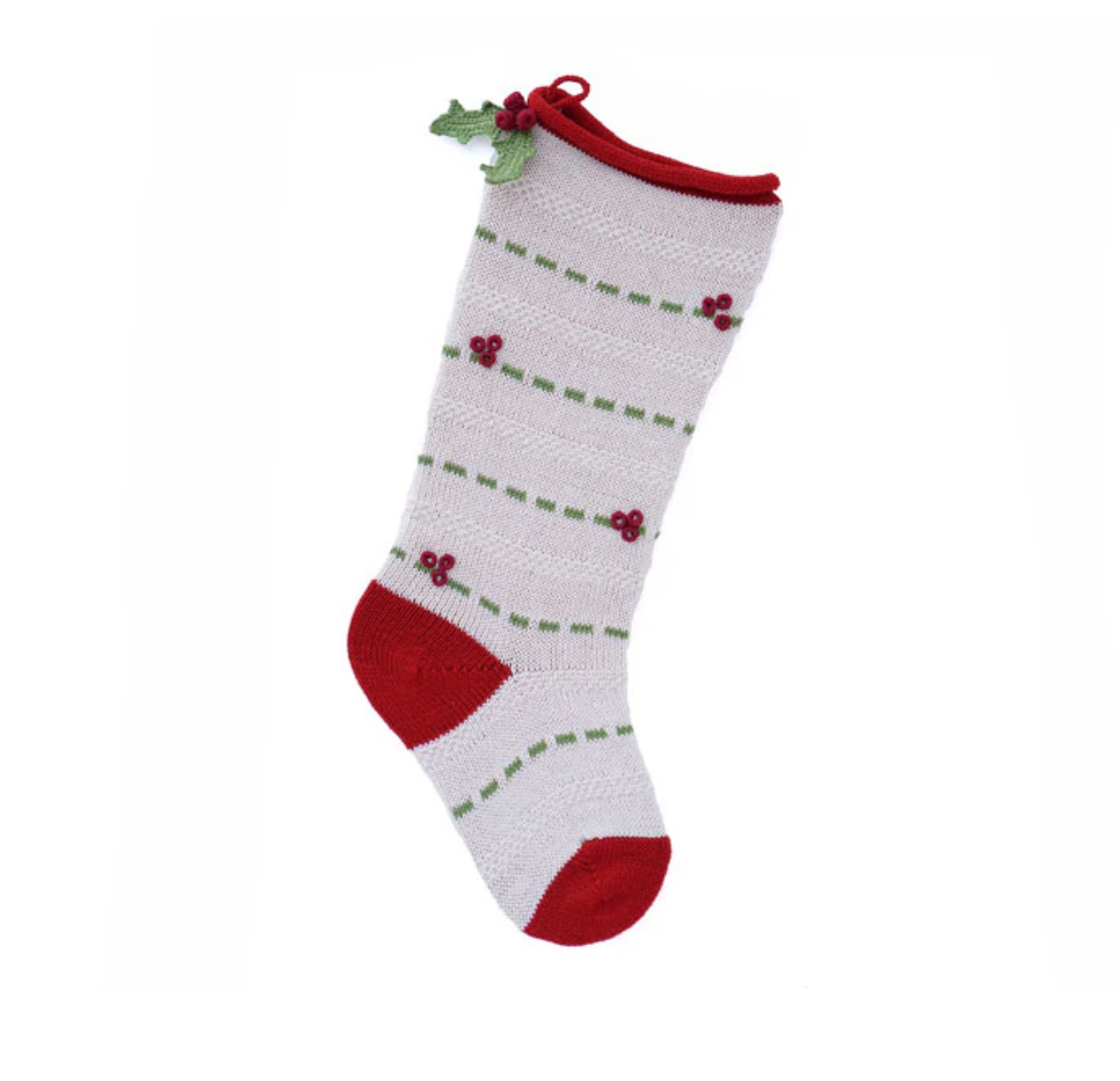 Hand Knit Holly Christmas Stocking, Fair Trade from Armenia