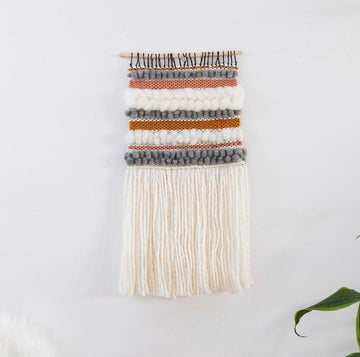 Hand Woven Wall Hanging in Grey, White & Orange - Fair Trade, Uganda