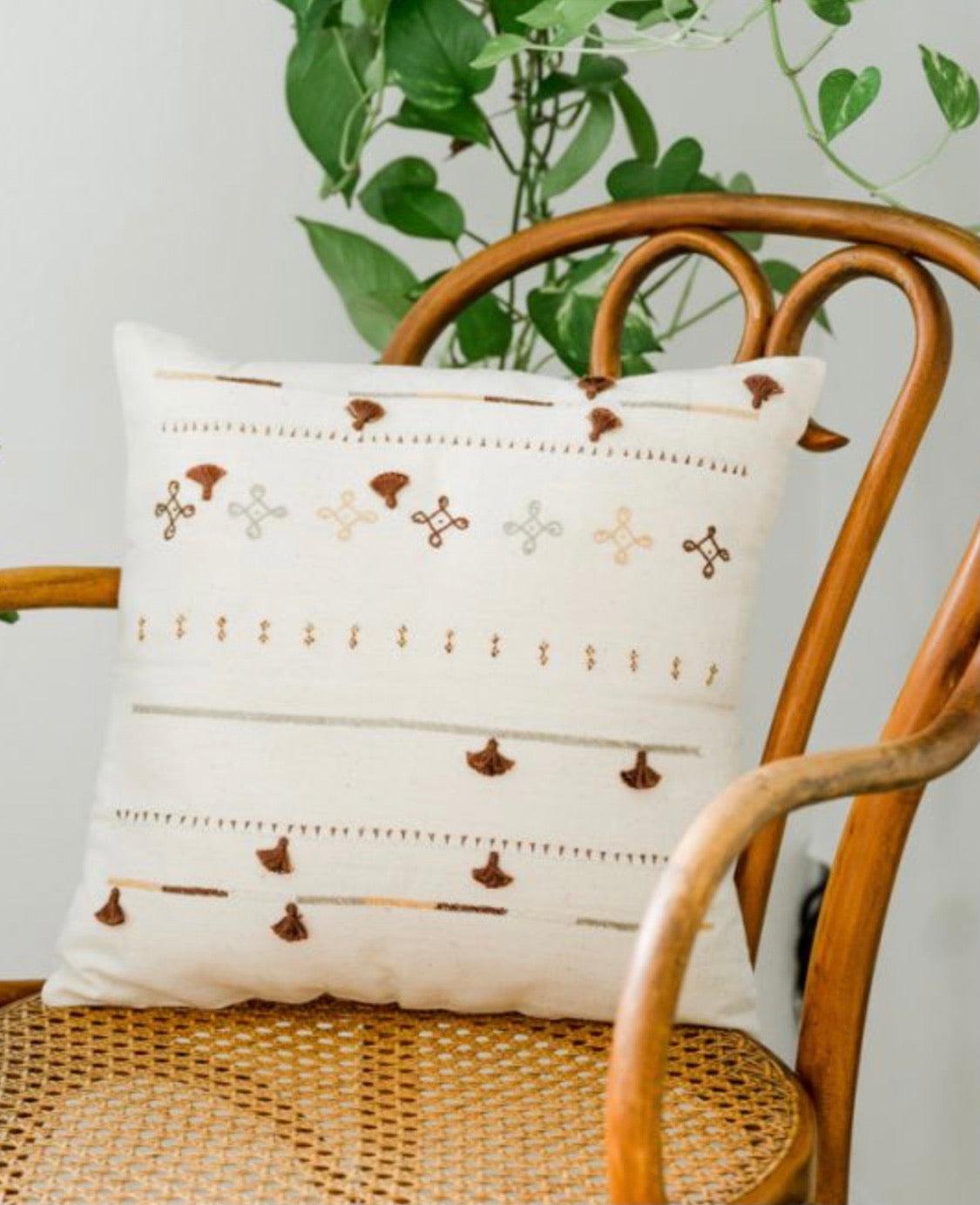 Hand loomed Organic cotton embroidered Pillow, Eco-Friendly, Fair Trade