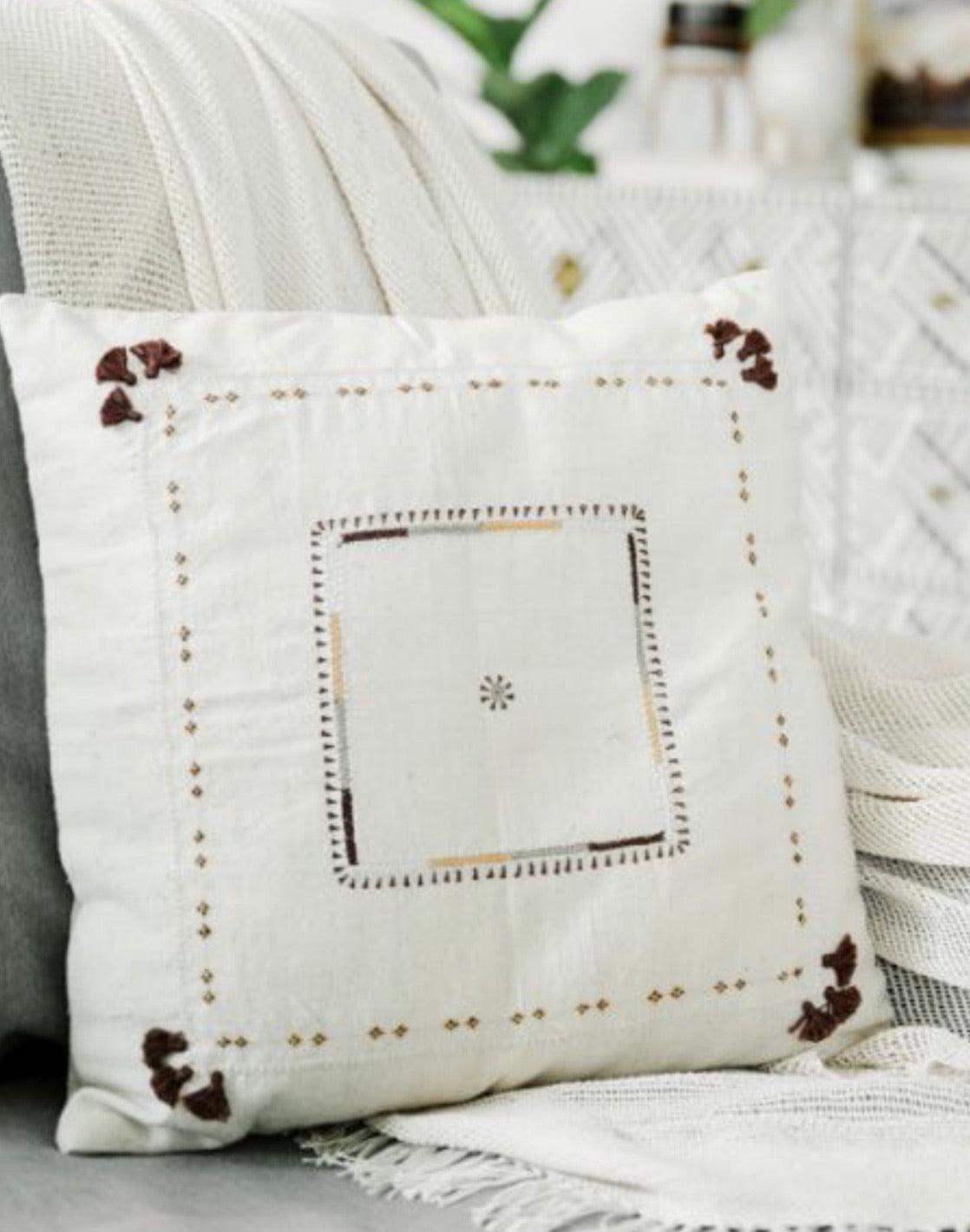 Hand loomed Organic cotton embroidered Pillow, Eco-Friendly, Fair Trade