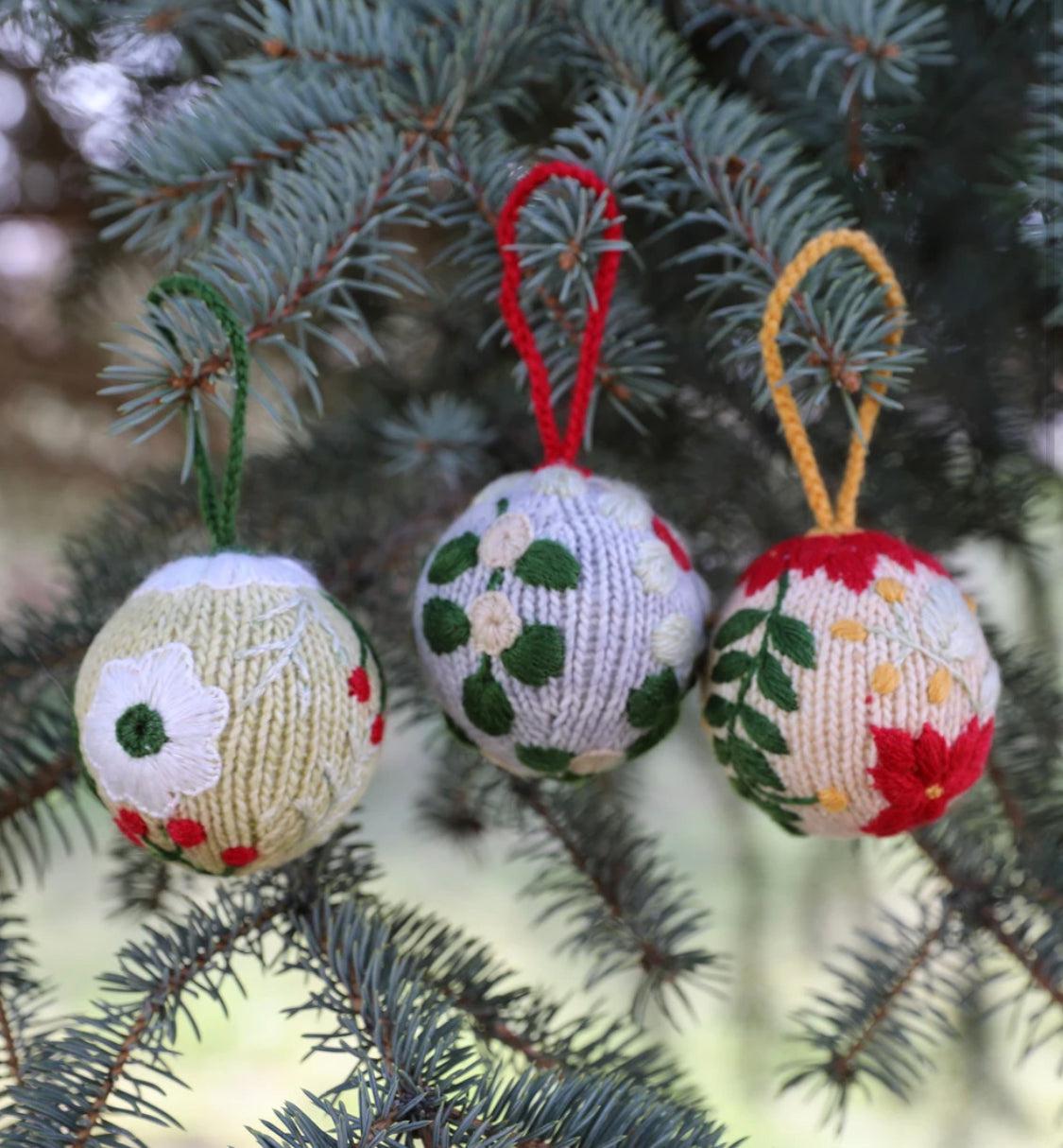 Set of 3 Hand Knit Globe Ornaments, Fair Trade
