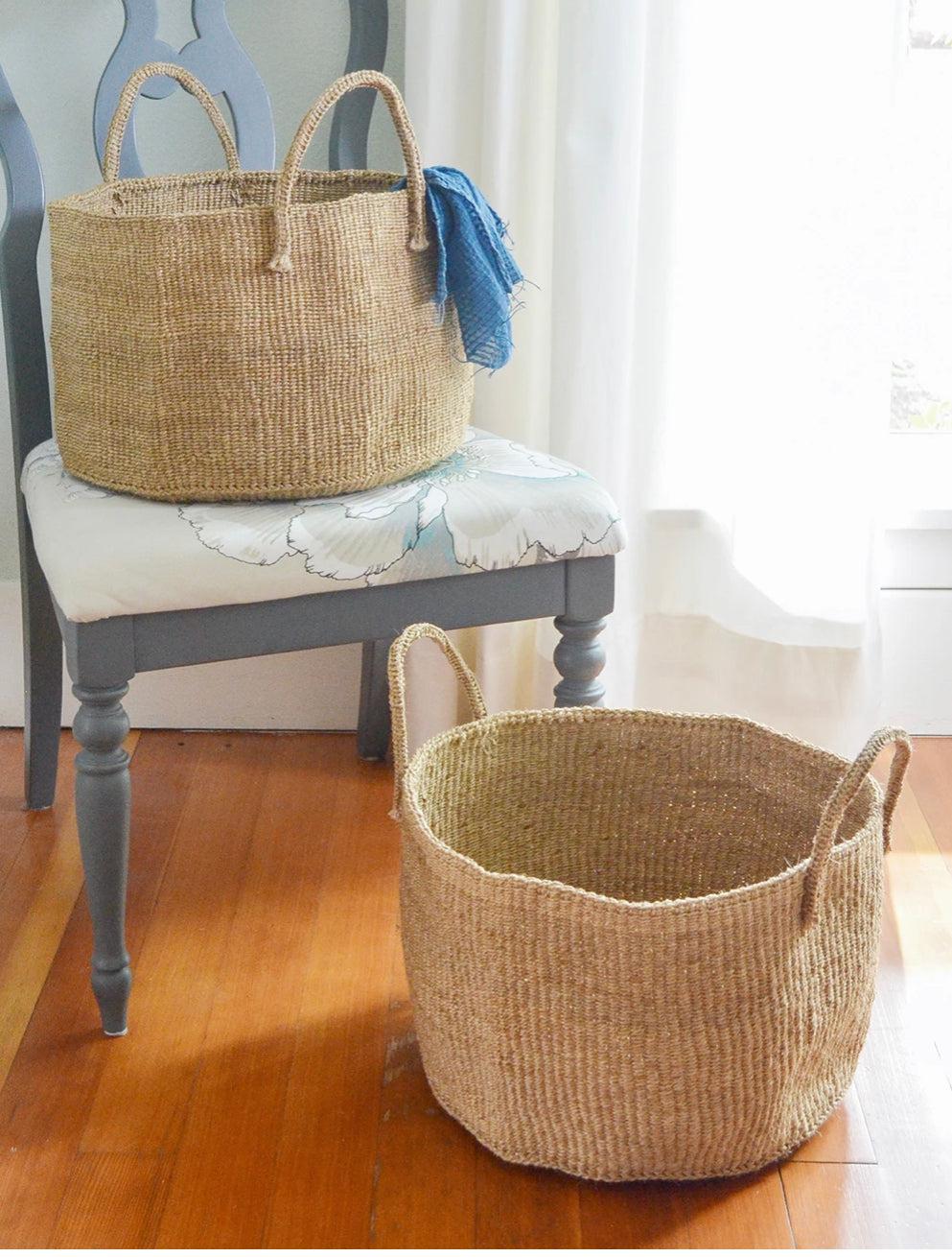Handwoven Natural Sisal Floor Baskets, small or large, Kenya, Fair Trade