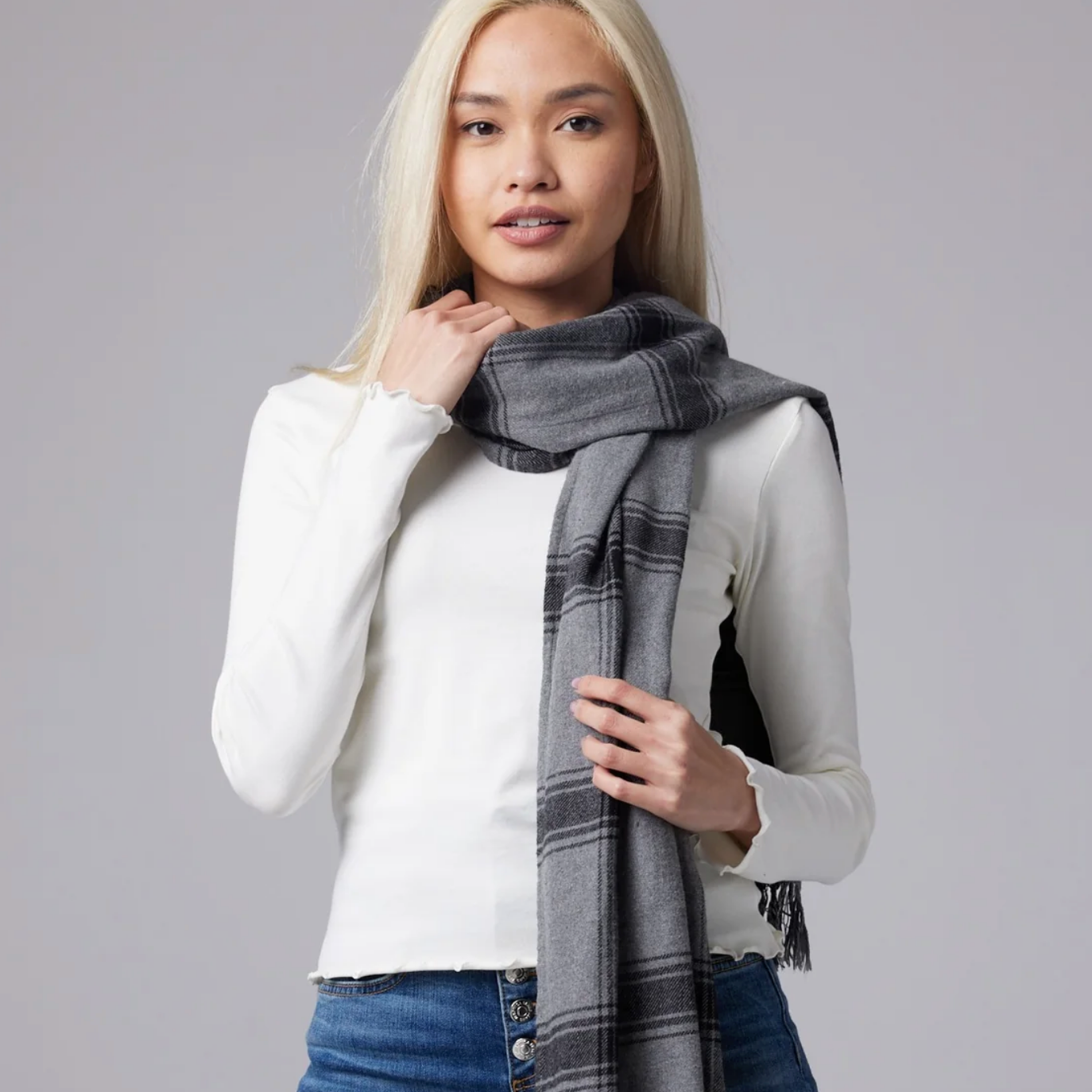 Hand Knit Plaid Organic Gotts Cotton Scarf, Fair Trade, India