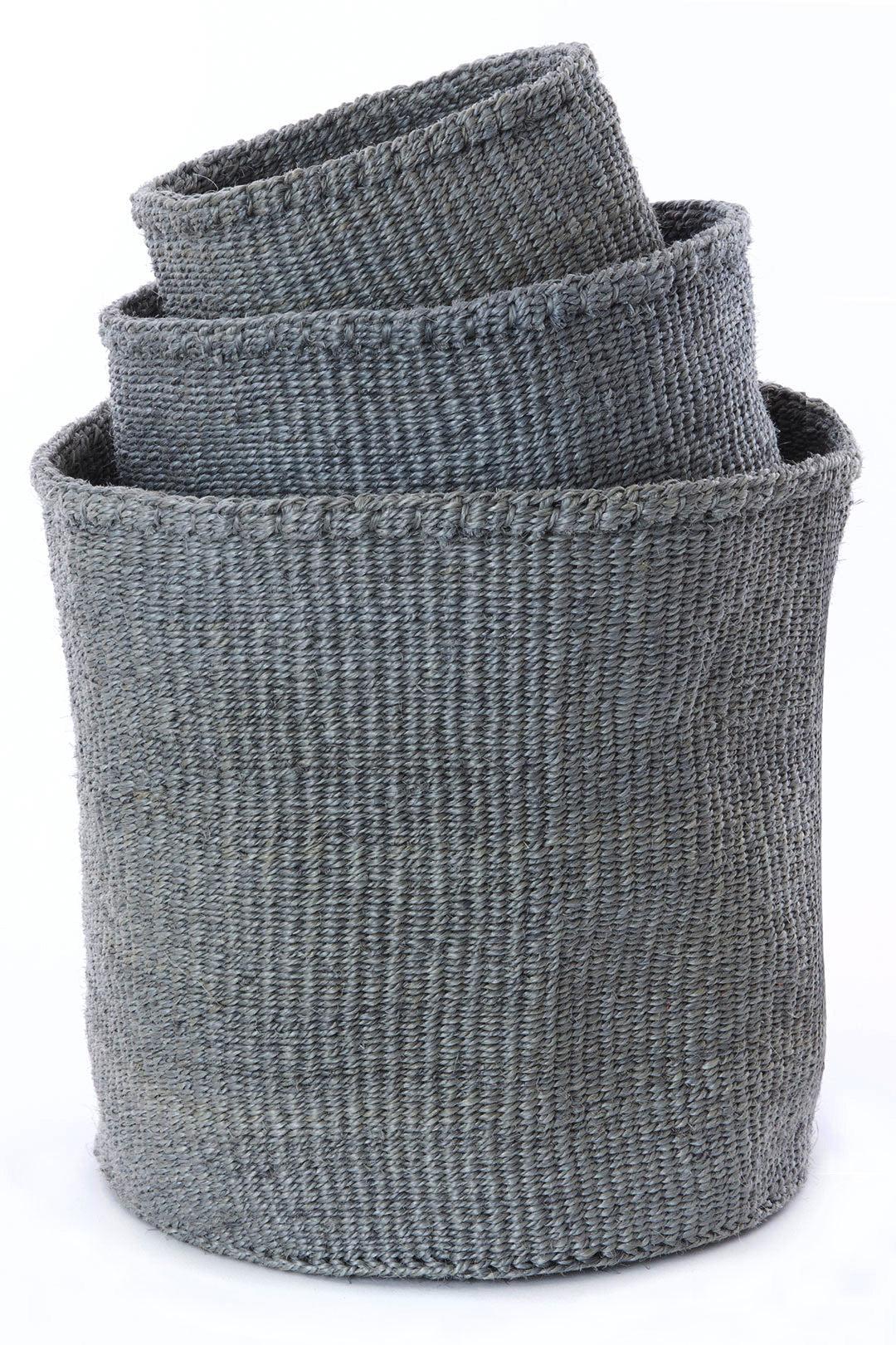 Set of Three Handwoven Gray Sisal Nesting Storage Baskets, Fair Trade, Kenya