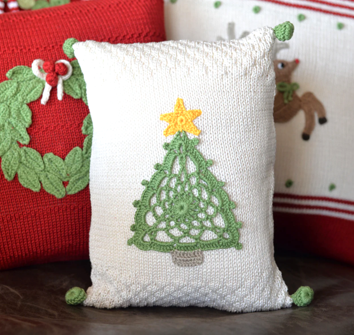 Hand Knit Mini Crochet Christmas Tree Pillow, Fair Trade from Armenia