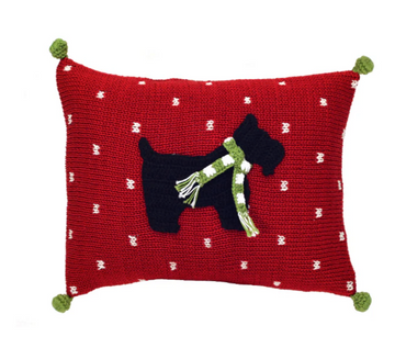 Hand Knit Mini Christmas Scottie Dog Pillow, Fair Trade from Armenia