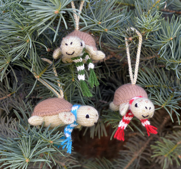 Hand-Knit set of 3 Sea Turtle Ornaments, Fair Trade from Peru