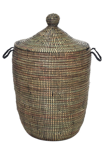 Handwoven Dark Brown Medium Hamper Basket with lid, Fair Trade, Senegal