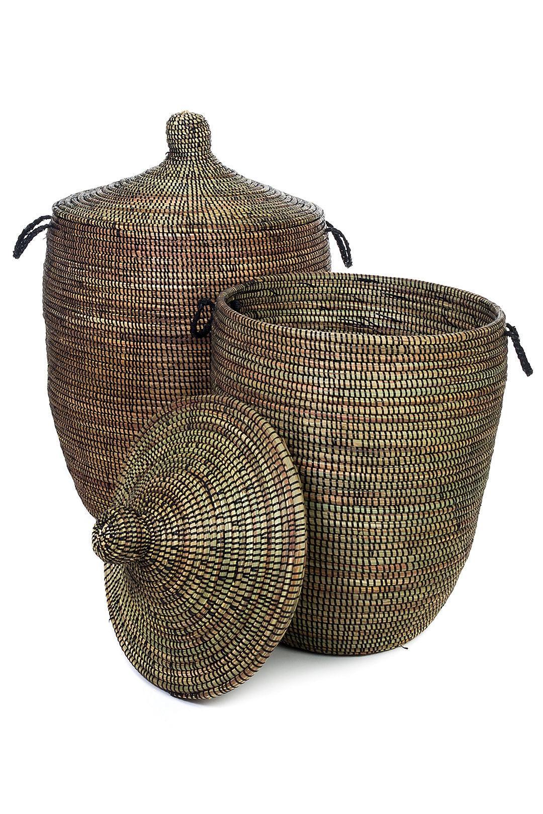 Handwoven Dark Brown Medium Hamper Basket with lid, Fair Trade, Senegal